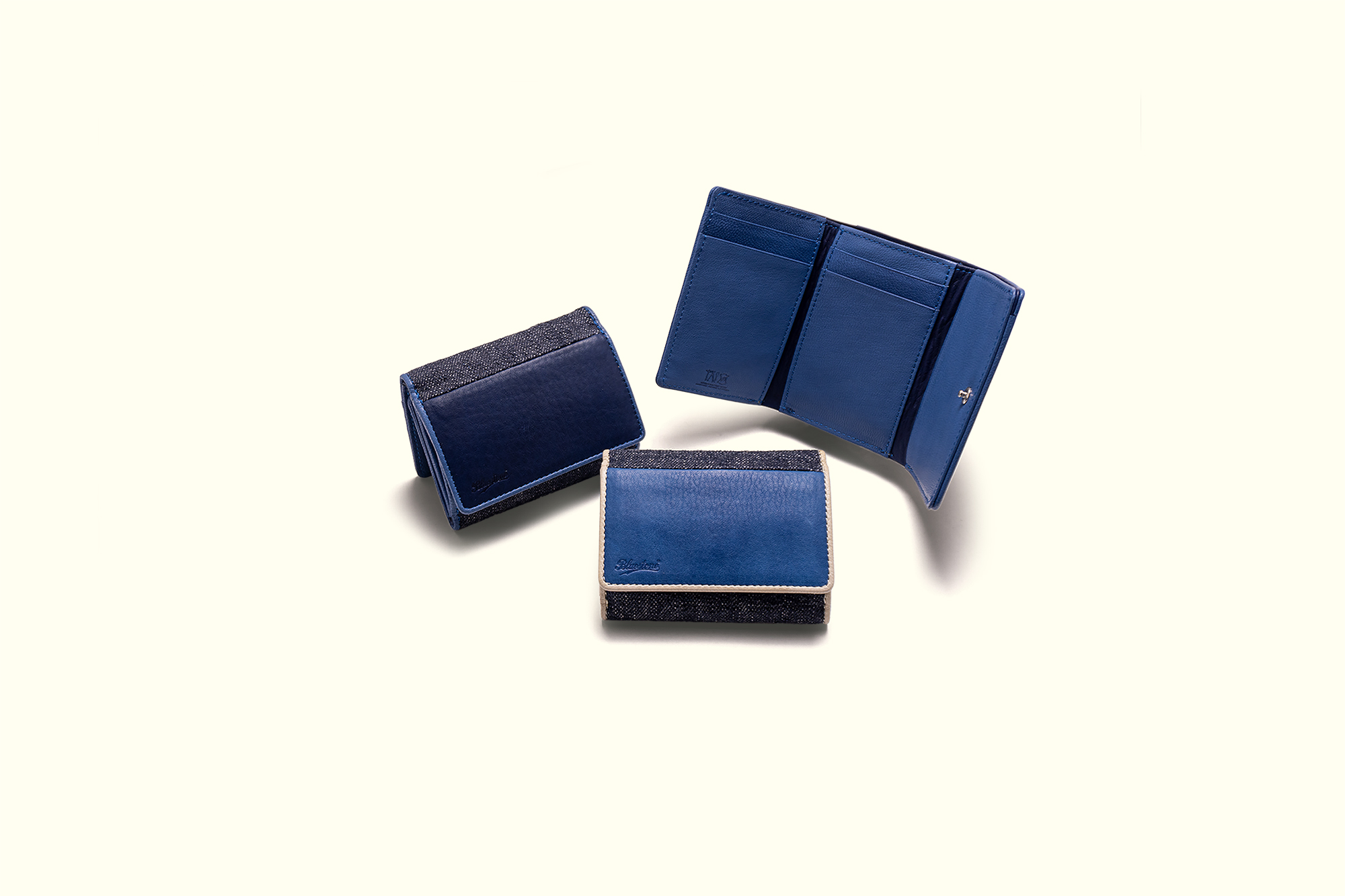Denim × SUKUMO Leather Compact Wallet : 三つ折り型シンプルな